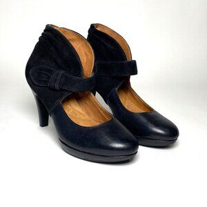 Clarks Indigo Wessex Cross Heel Womens Size 6.5 M Black Leather & Suede Pumps